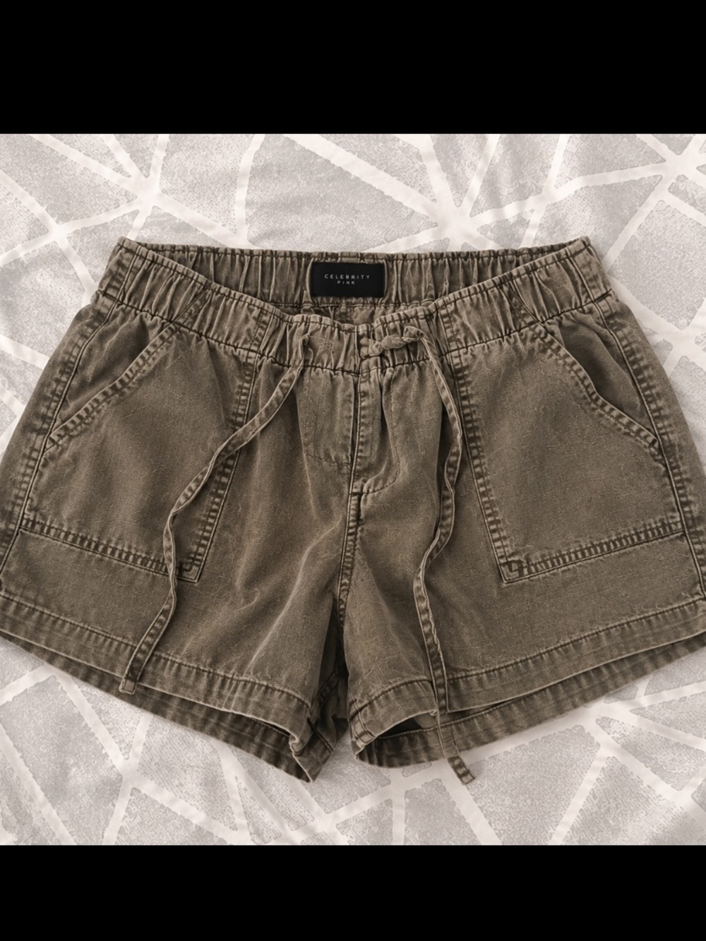 Celebrity Pink Olive Green Drawstring Cargo Shorts